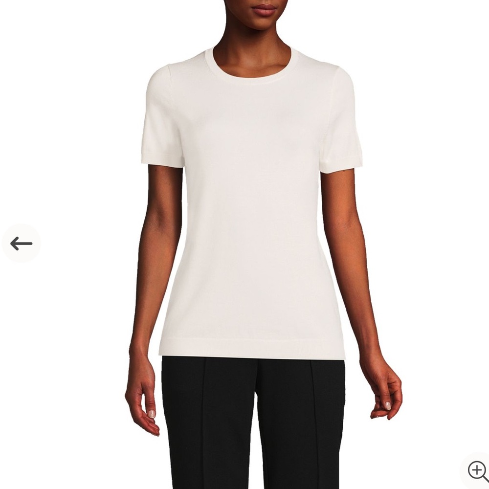 Lands' End Women's Ivory Fine Gauge Jewel Neck Short Sleeve Sweater